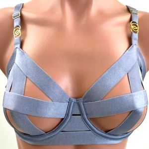 Victoria's Secret Underwire Strappy Unlined Balconet Bra Silver Size 32DD/E NWOT
